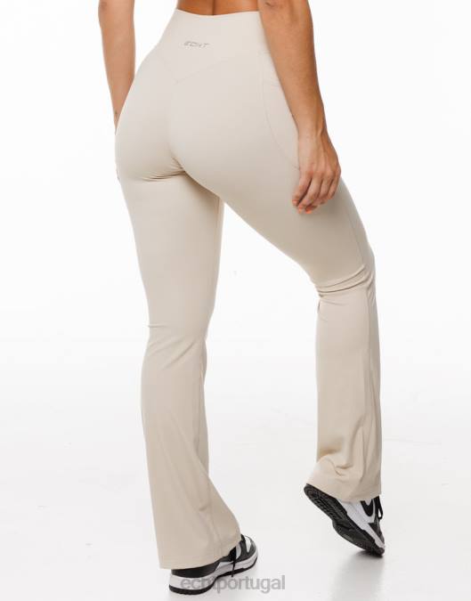 ECHT legging com bolso flare aveia roupas mulheres P22N167