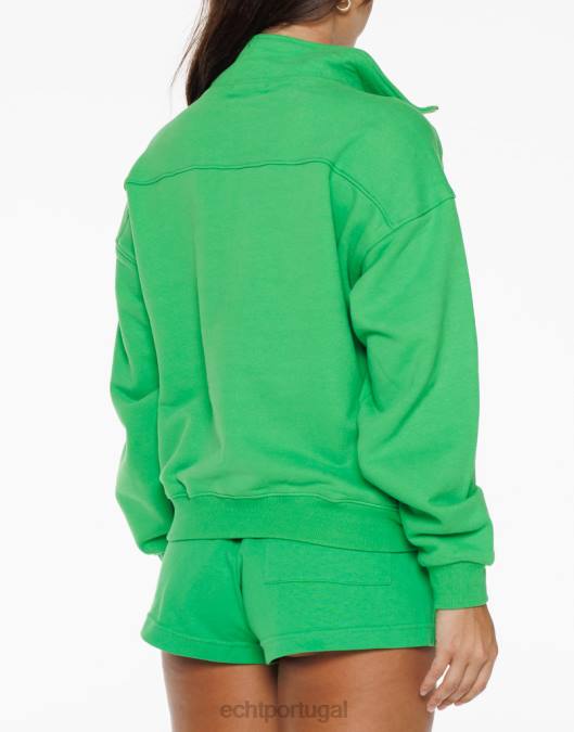 ECHT pulôver tour com zíper 1/4 verde clássico roupas mulheres P22N103