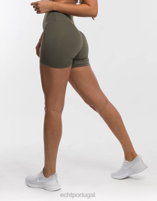 ECHT shorts elásticos forçados azeitona empoeirada roupas mulheres P22N521