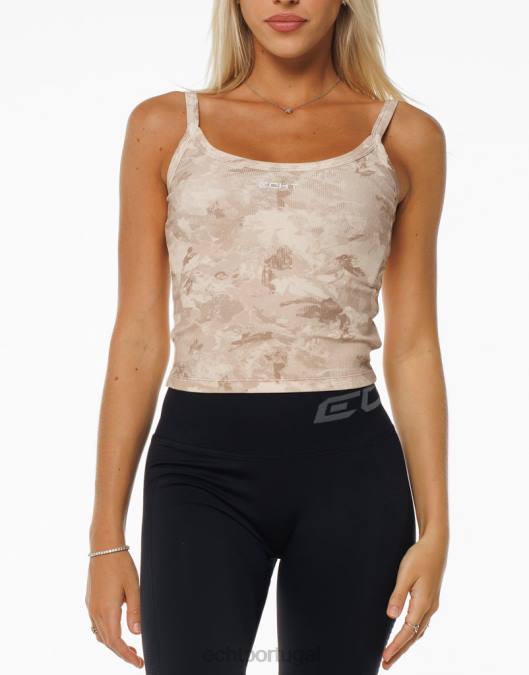 ECHT tanque com nervuras camuflado marrom roupas mulheres P22N242