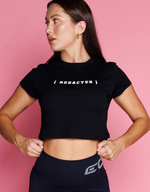 ECHT camiseta recortada editada preto roupas mulheres P22N338